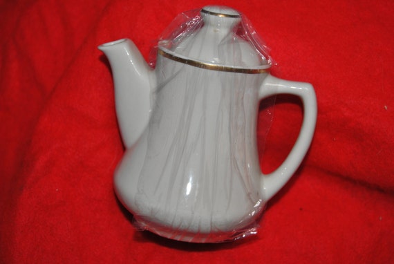 White with Gold Trim Creamer Teapot Shaped Server