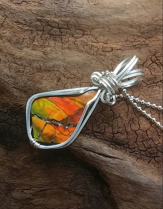 Ammolite Bow Tie Pendant in Sterling Silver by katybabygems