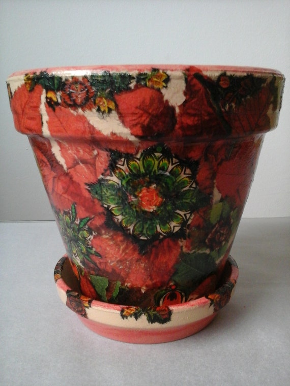 Decoupage Ceramic Flowerpot Beautiful Home Gift by DecArtPage