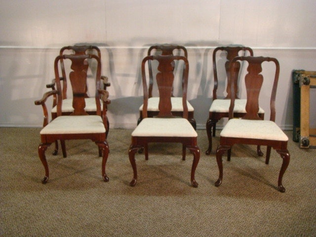 Hickory Chair Set of 6 Solid Mahogany Queen Anne Dining Chairs – Haute ...