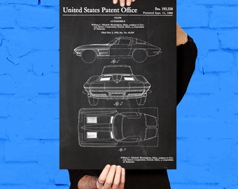 Corvette Stingray Car Poster, Corvette Stingray Patent, Corvette Stingray Blueprint, Corvette Stingray Print, Corvette Stingray Art