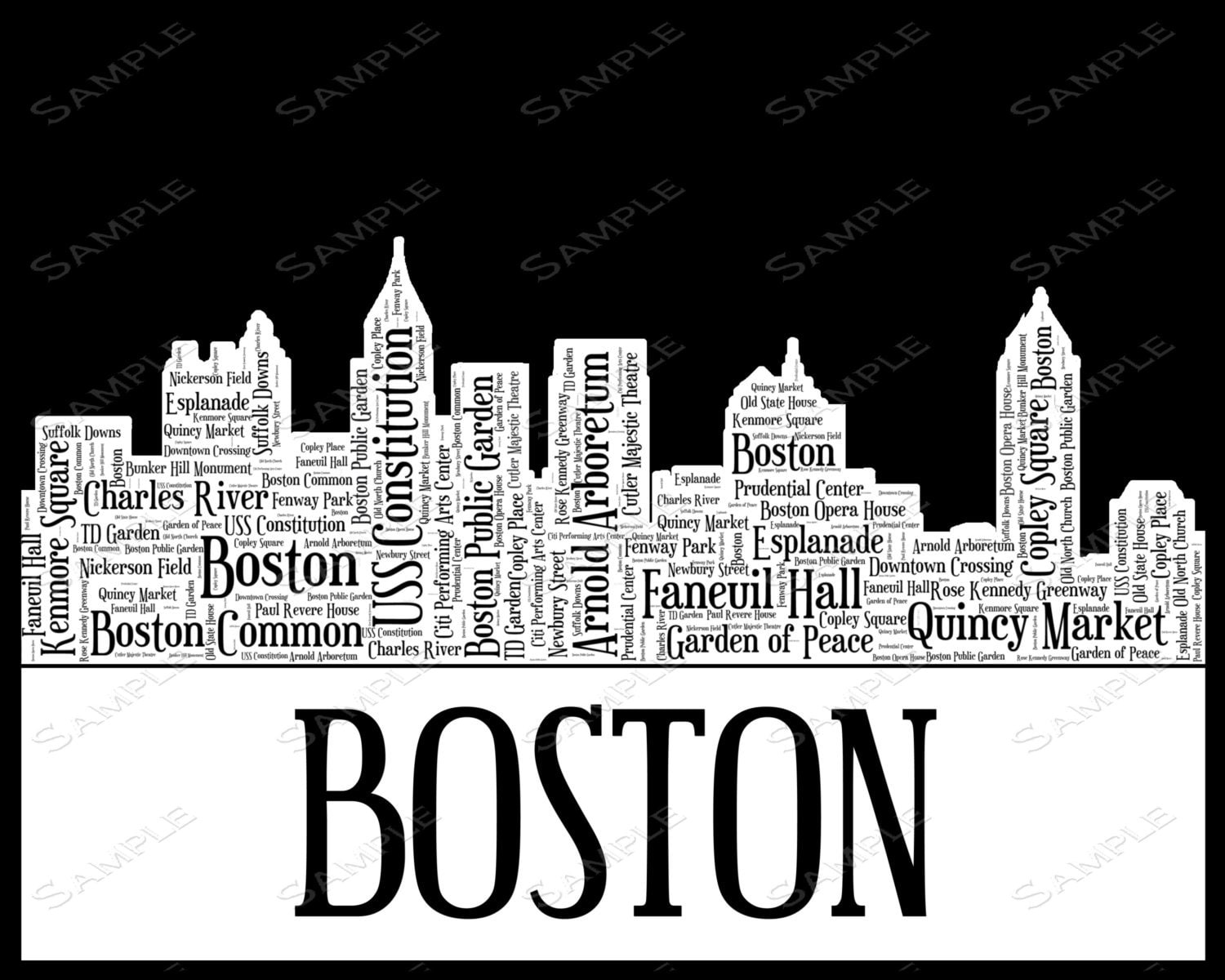 Boston City Skyline Boston Souvenir Word Art 8 x 10 by JDPGifts