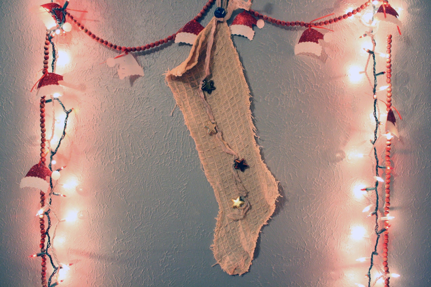 Rustic Handmade Stocking with Star Accents READY TO SHIP