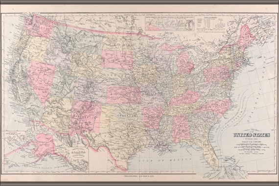 24x36 Poster Map Of The United States Of America 1891