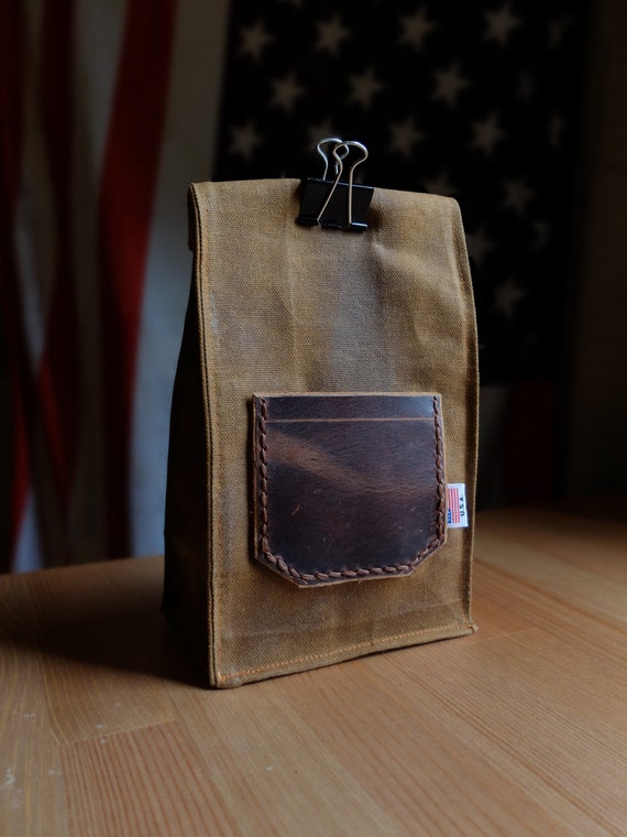 Waxed Canvas Lunch Bag 100 natural beeswax by HitchandTimber