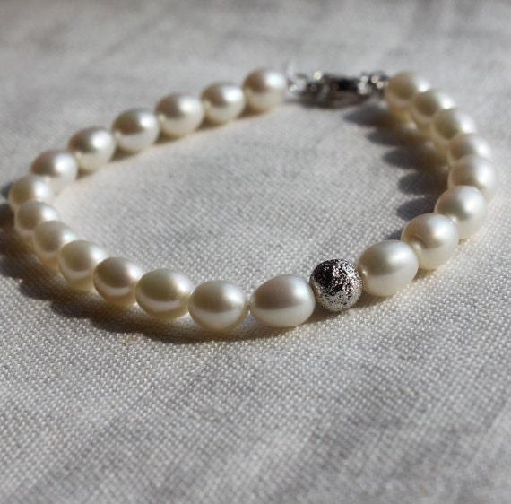 bridal pearl braceletbirthstone pearl by jewelryTang on Etsy