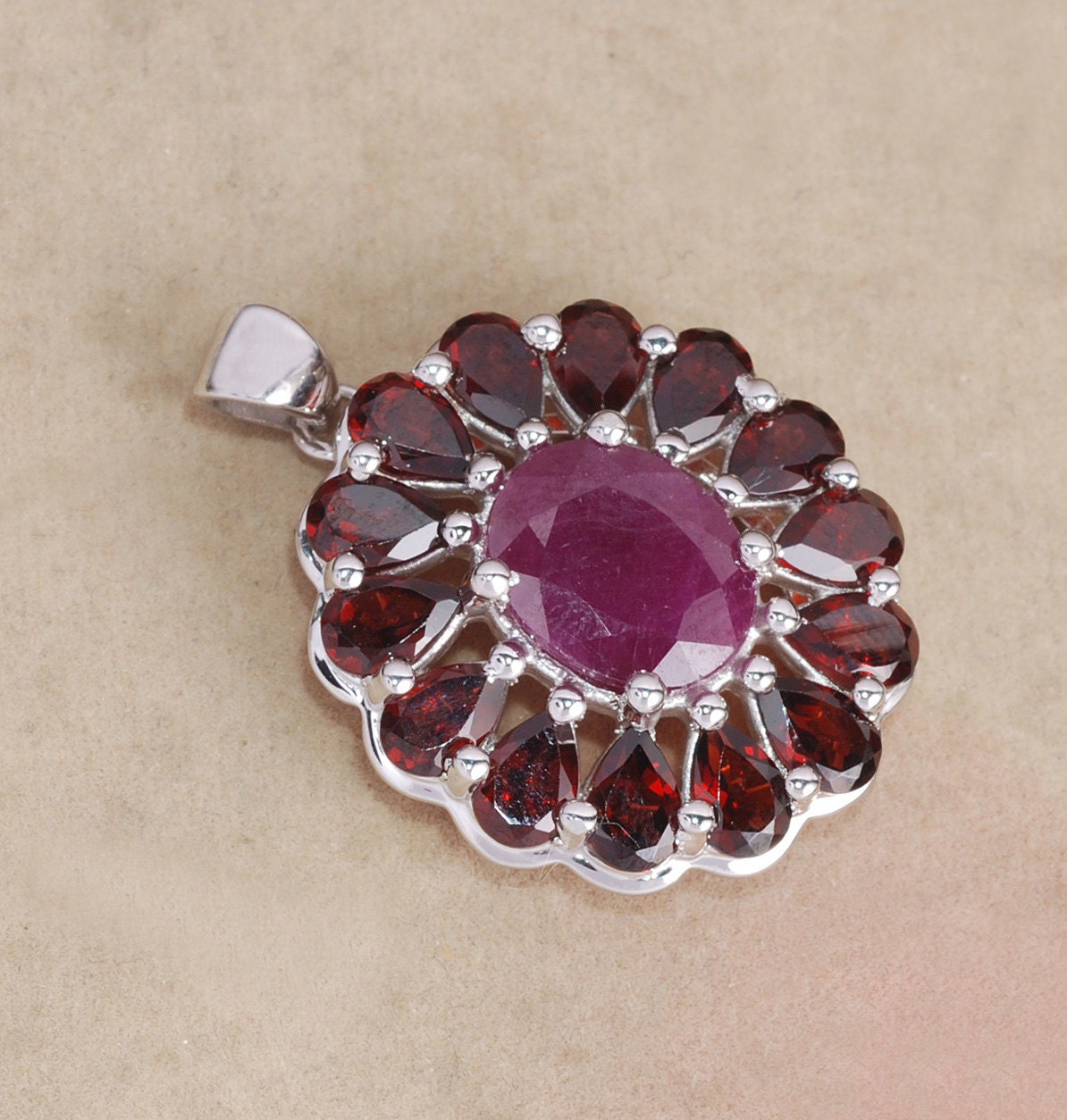 Natural Indian Ruby Garnet Gemstone Pendant / by silverjewelry2015