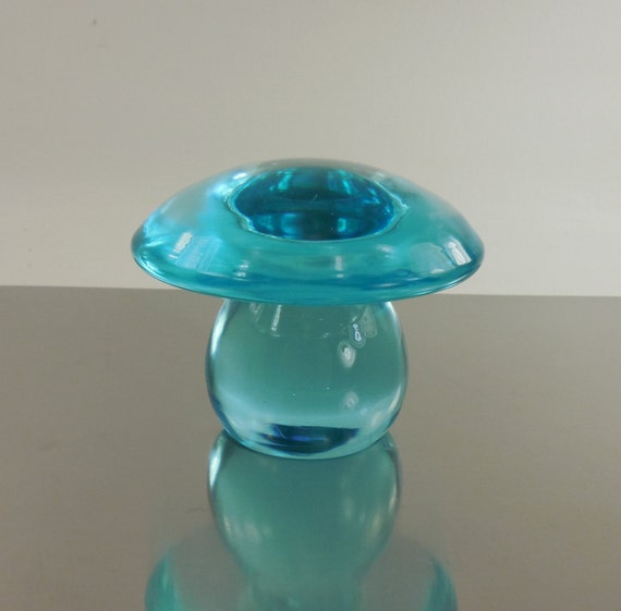Modern Blown Art Glass Mushroom Paperweight Figurine Azure
