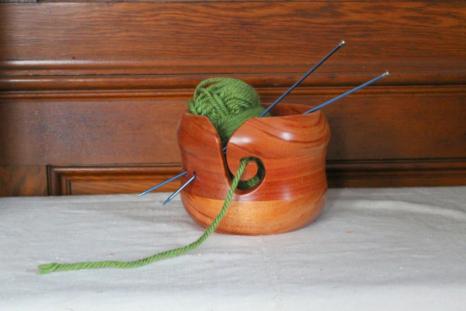 Handmade wooden yarn bowl