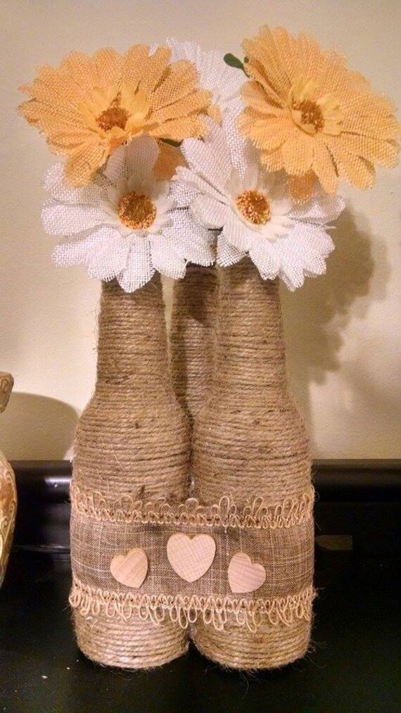 Beer Bottle Vases with Flowers by JenArtsyFartsyCrafts on Etsy