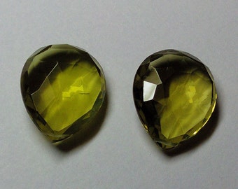 Green Gold Quartz Faceted Pear Gemstone Beads 18X23mm AAA Matched Pair (2pcs.)