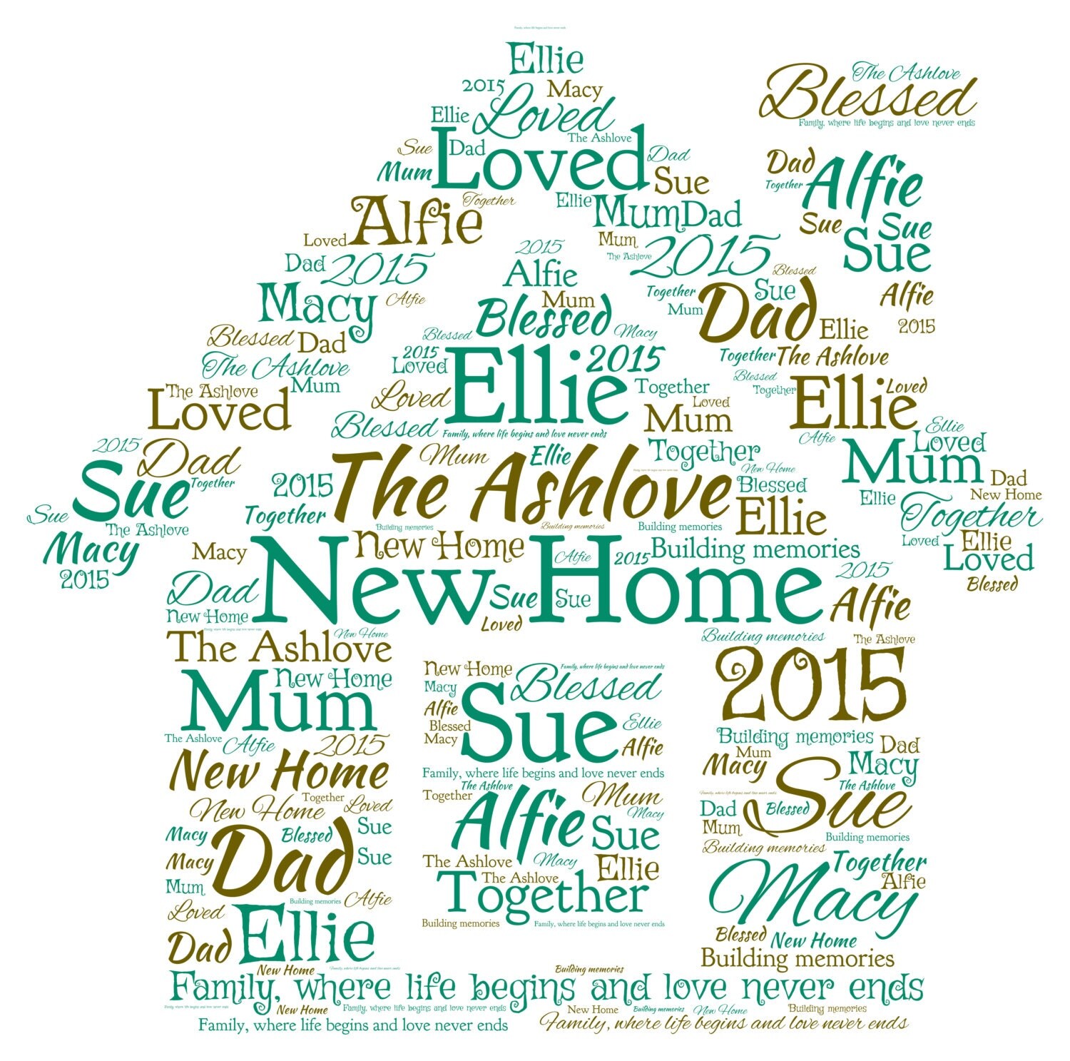 Personalised Word Art A New Home design A4 Print or