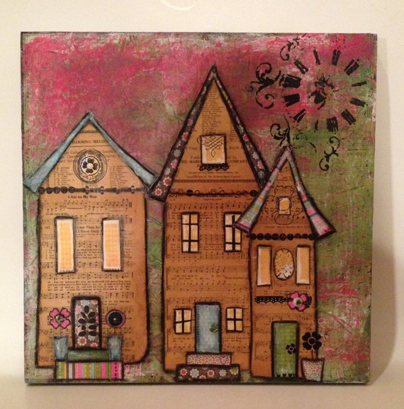 Colorful Mixed Media Art Collage Canvas with by ThePokeyPoodle