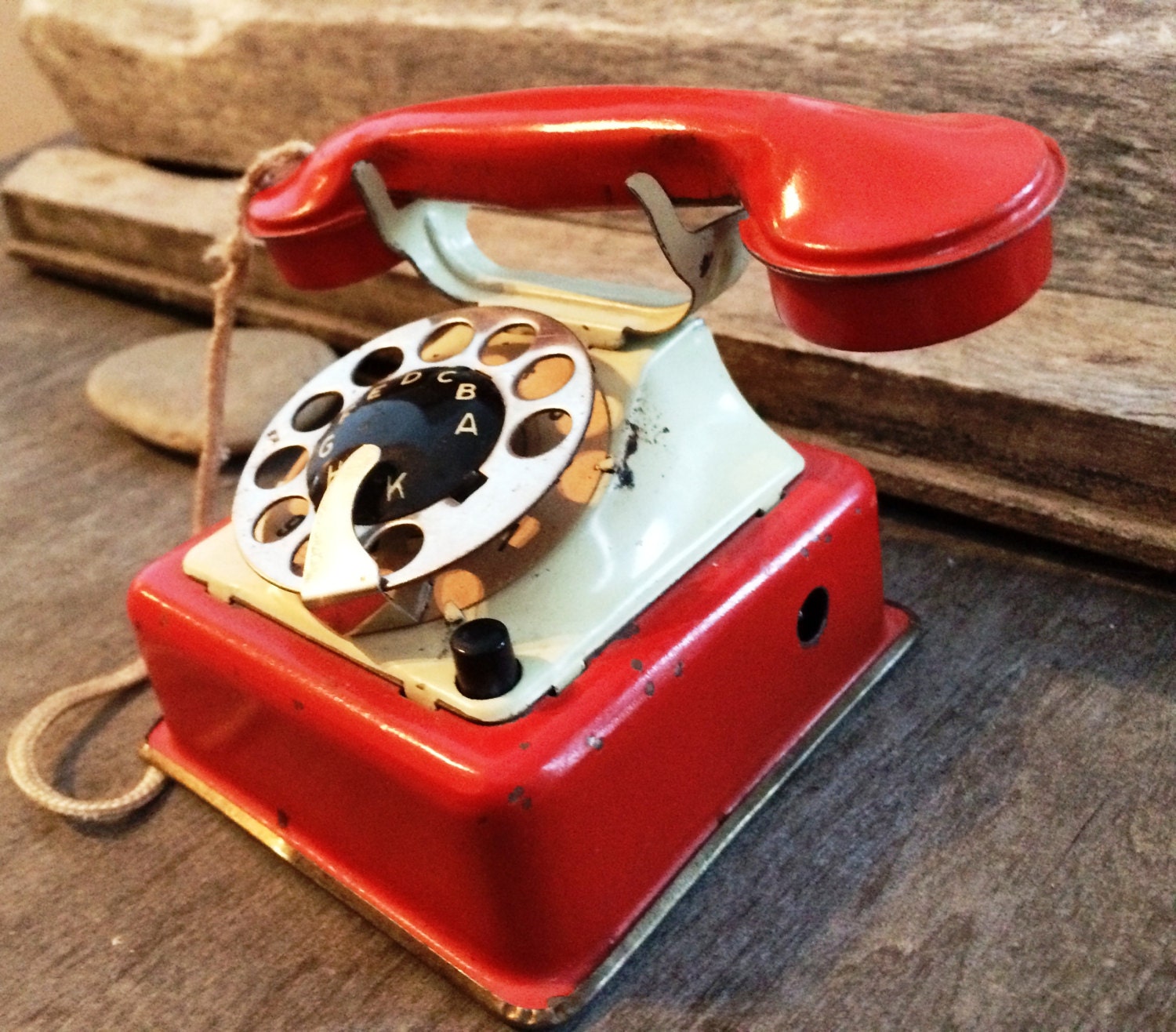 Toy Telephone Antique Tin Toy Red Children's Phone