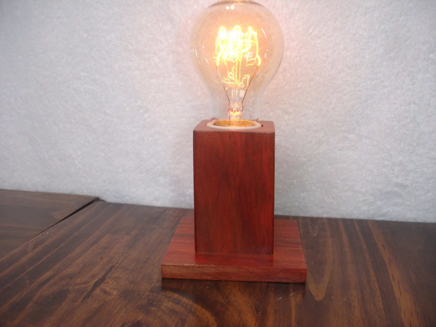 Wood table lamp with Edison bulb Exotic hedheart