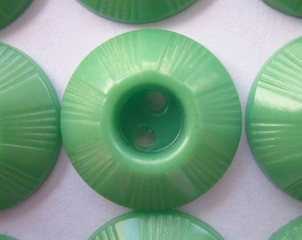 12 Vintage Plastic Buttons, 3/4", Jadeite Green, Domed Top Inkwell, Two-Hole Sew-through