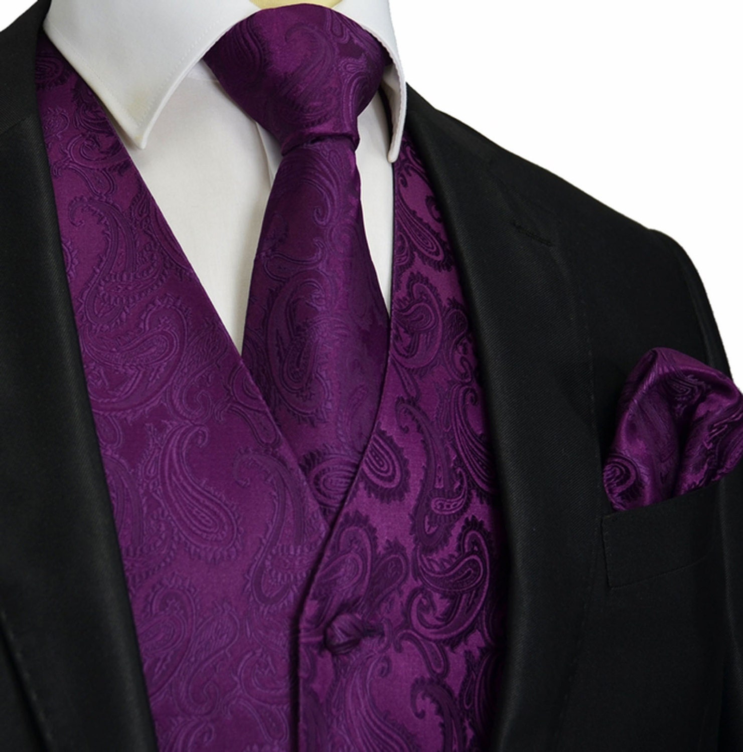 Dark Purple XS to 6XL Paisley Tuxedo Suit Dress Vest by WeddingTux