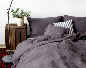 Dark Grey Stone Washed Linen Duvet Cover