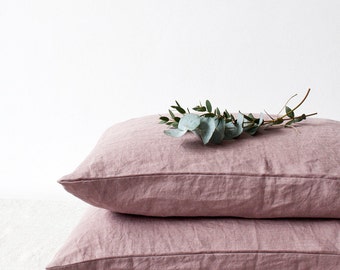 Set of 2 Ashes of Roses Stone Washed Linen Pillow Cases