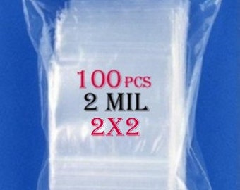 100 Zip Lock Bags 2" x 2", Clear Poly Bag Reclosable 2 Mil