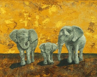 Textural impasto elephant family