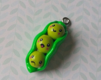 Green - Quirklets Handpainted Clay Pea Pod Bag Charm / Keychain 37