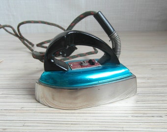 Vintage Soviet Mini Electric Travel Iron Blue Iron Russian Home Decor Made in USSR 60s