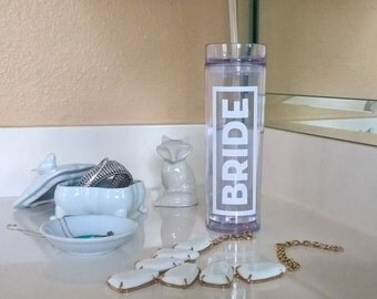Personalized Skinny Bottle - Bride, Hydrate, Skinny Tumbler Cups, Gift for Her, Bridesmaid Gift, Bridesmaid Tumbler, Bride Squad, Team Bride