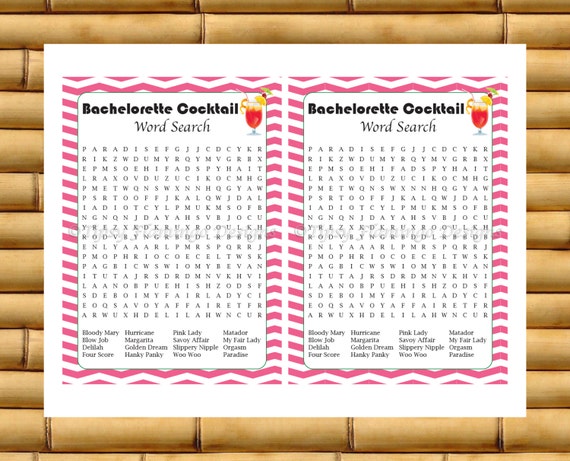 Bachelorette Party Game Cocktail Word Search Word Search