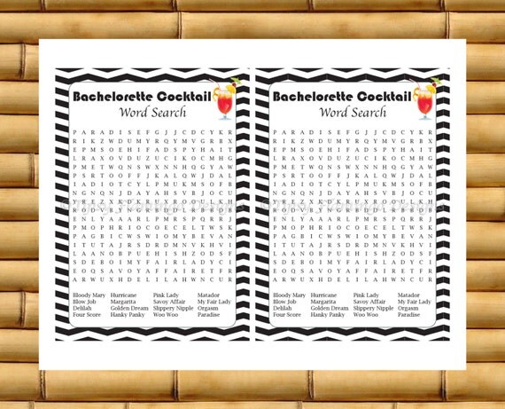 Bachelorette Party Game Cocktail Word Search Cocktail