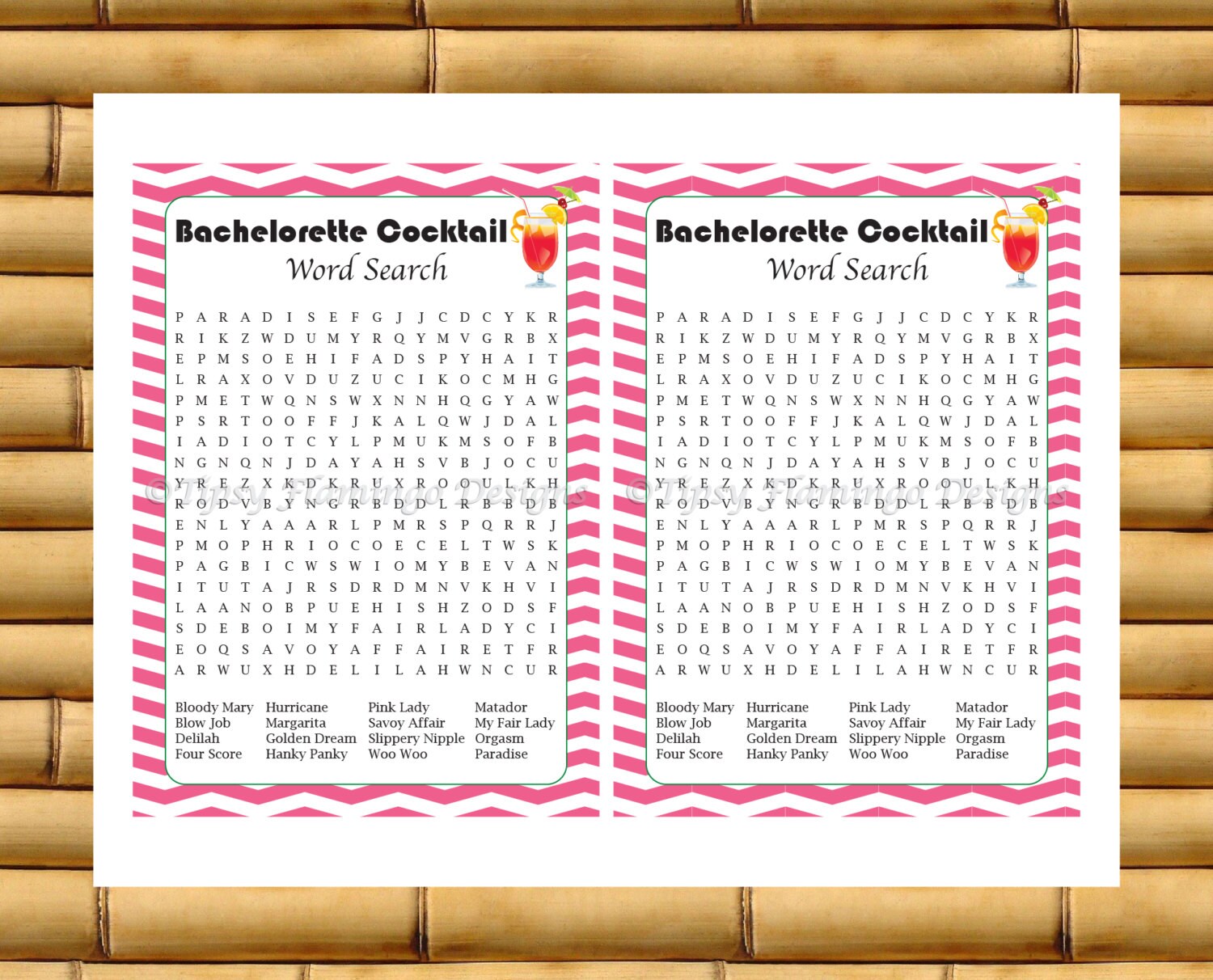 Bachelorette Party Game Cocktail Word Search Word Search