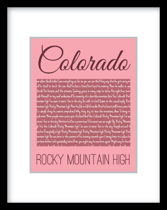 Rocky Mountain Art Song Lyrics Custom Map Colorado by SoleStudio