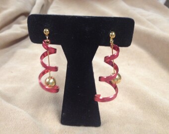 Vintage AVON Red Metal Spiral Earrings, Length 2'', Width 3/4''