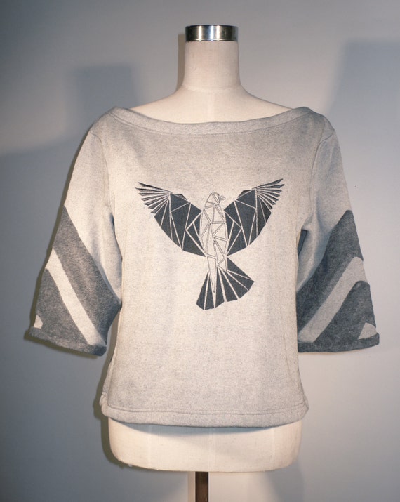 sweatshirt with embroidered bird by beTwoTricky on Etsy