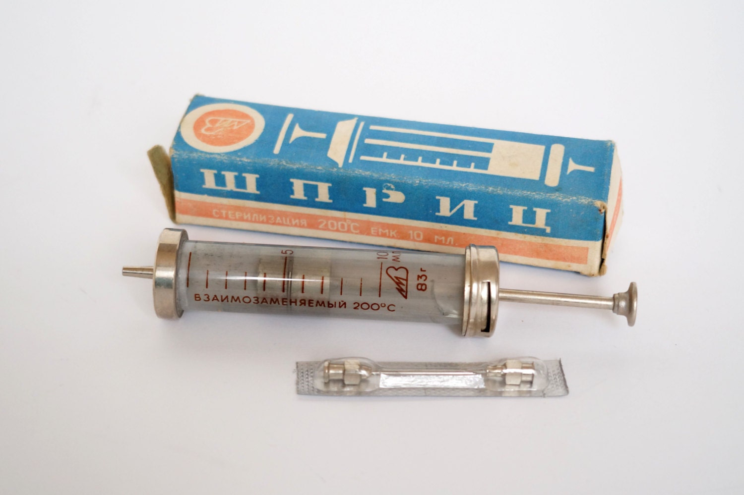 Vintage Glass Syringe In Original Box 2 Needles 10 Ml By Retronom