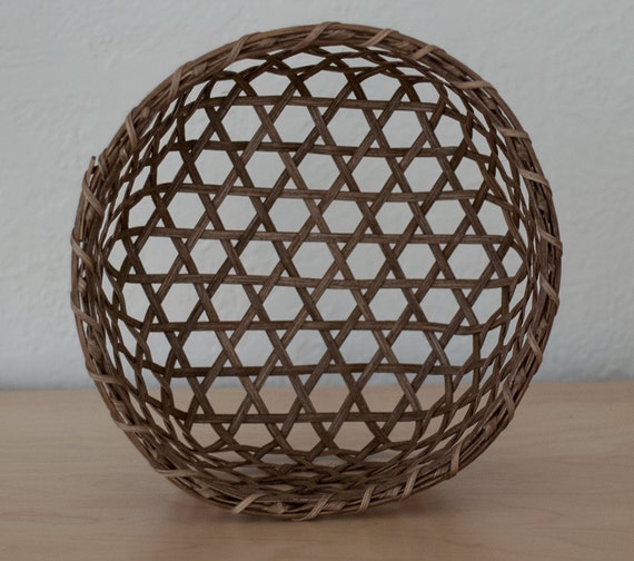 Handwoven Shaker Cheese Basket - Traditional Early American Hexagonal Weave Basket - Dark Walnut Brown Stain