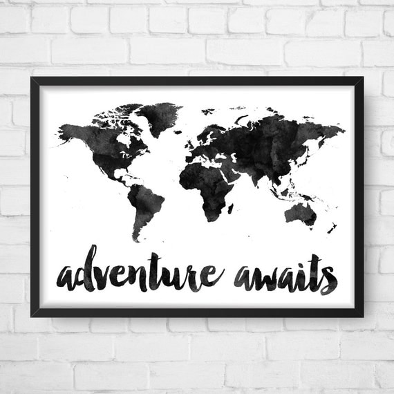 adventure awaits map travel quote world map watercolor map