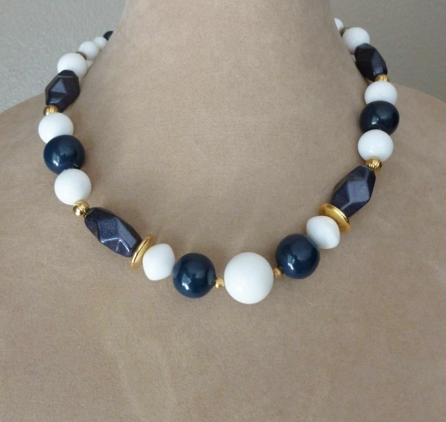 Graduated Bead Necklace Navy Necklace Navy And Gold