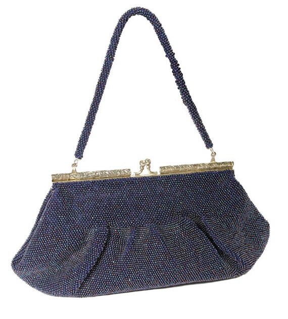 Heavy Glass Beaded Evening Purse in Navy Blue Iridescent Clutch ...