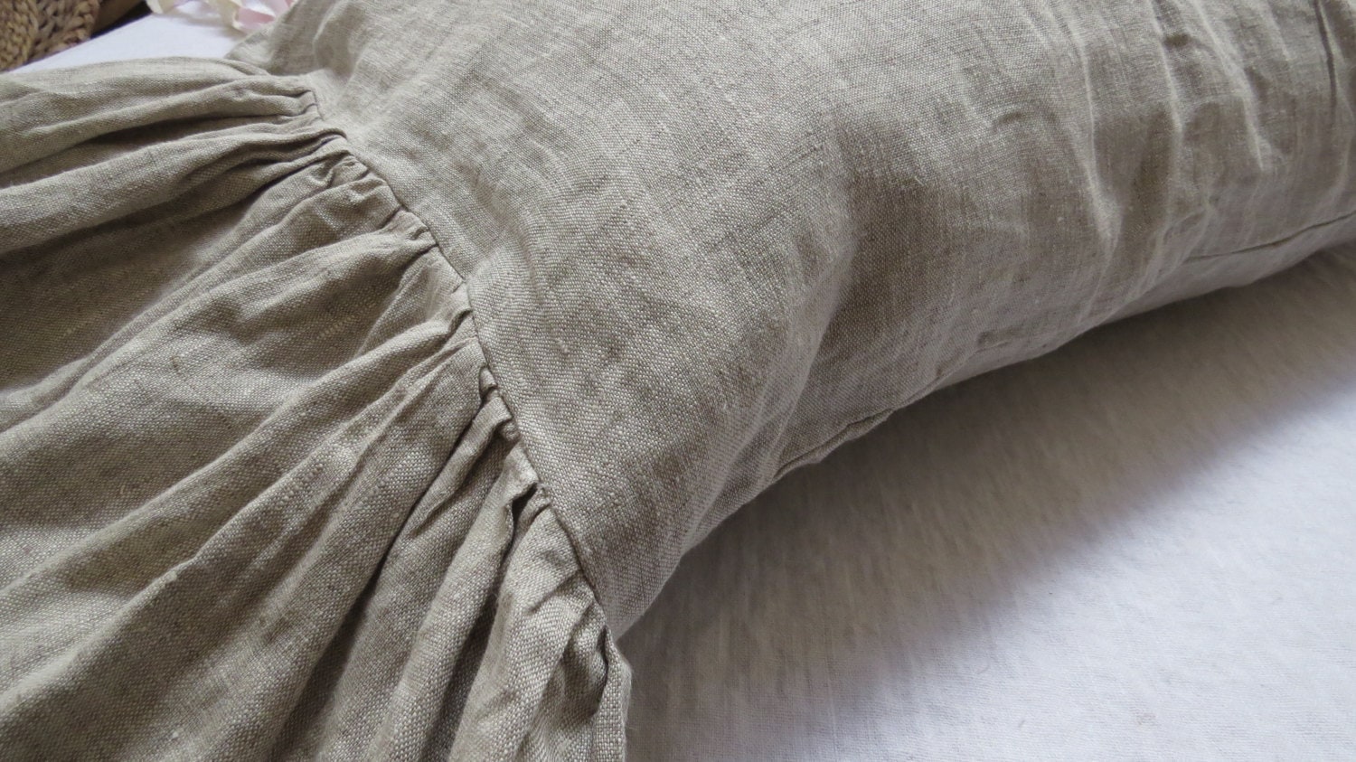 Pair of natural linen pillow shams with ruffle