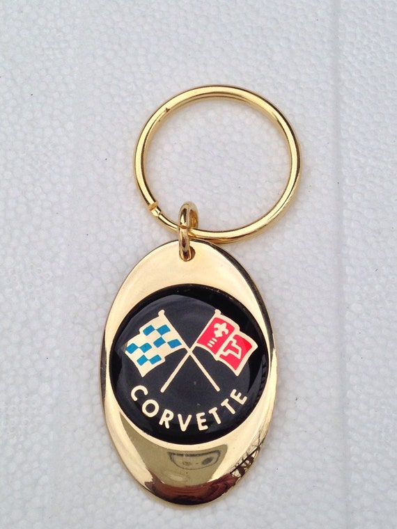 Corvette Keychain Solid Brass Gold Plated Chevrolet Key Chain