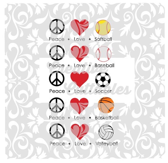 Download Peace Love Sports SVG for Silhouette or other craft cutters