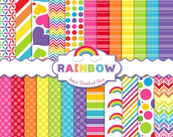 Rainbow Digital Paper Pack, Scrapbook Papers, 24 JPG Files 12 x 12 - Instant Download