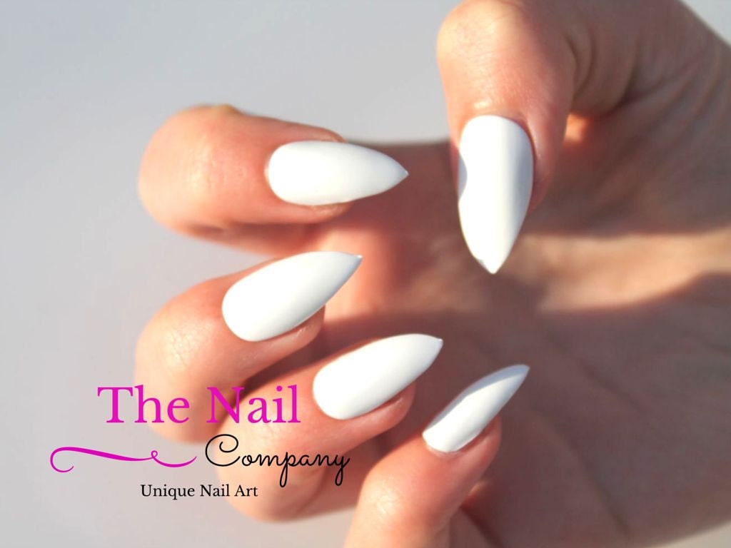 Set of Glossy White Fake Nails Handpainted False Nails