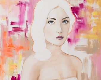 Painting art gallery portrait "La jeune fille aux cheveux blancs" peinture acrylique