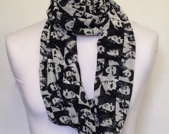 Elvis Presley Black & White Infinity Scarf Jersey or Chiffon Fabric Unisex Fashion Loop Scarf