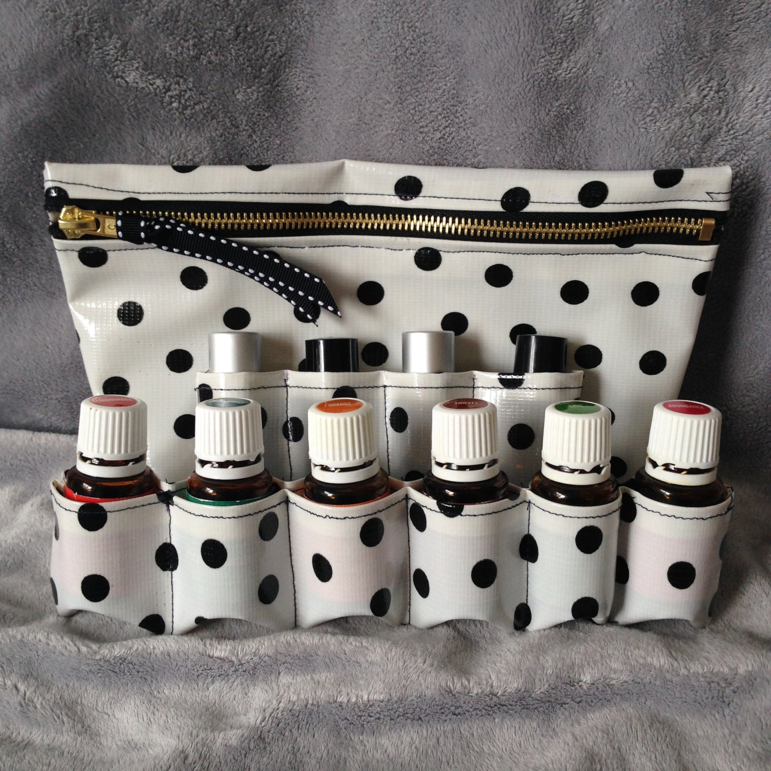 Essential Oils Travel Bag Cosmetics Bag black polka dots