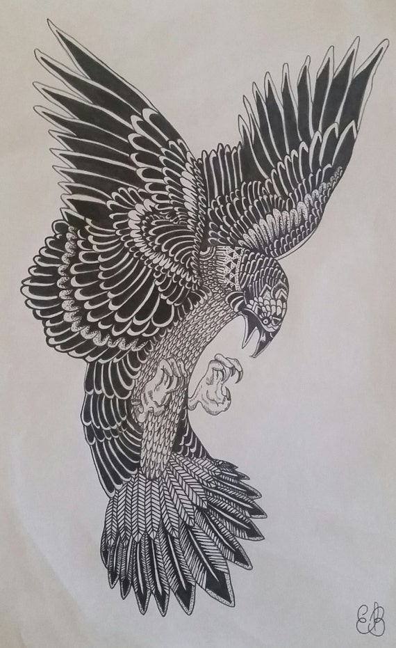 Detailed bird ink drawing by RaysDrawings on Etsy