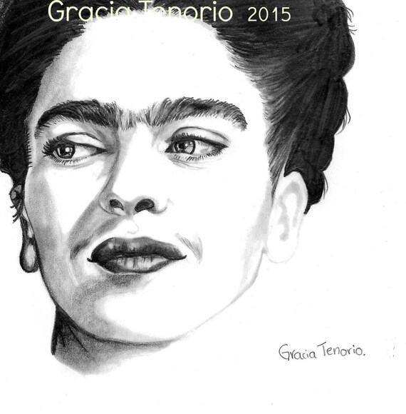 Frida Kahlo pencil minimalist realistic portrait on bright