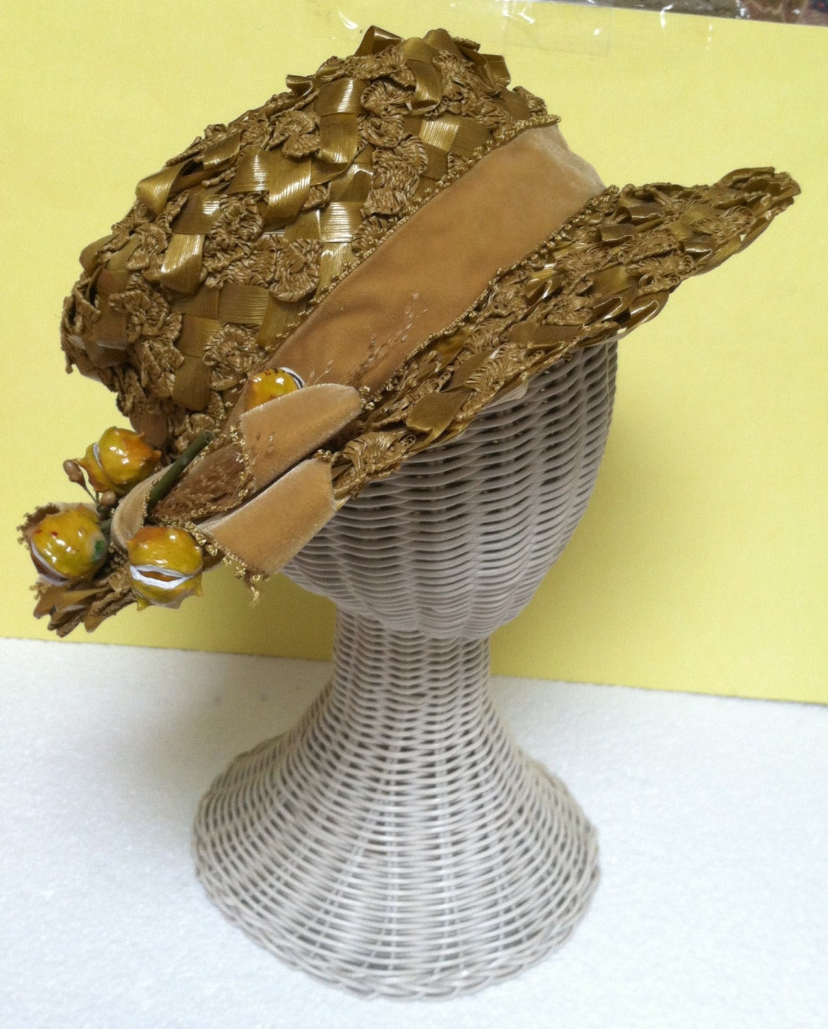 Vintage Chip Straw Styer Hat Mustard Color Straw